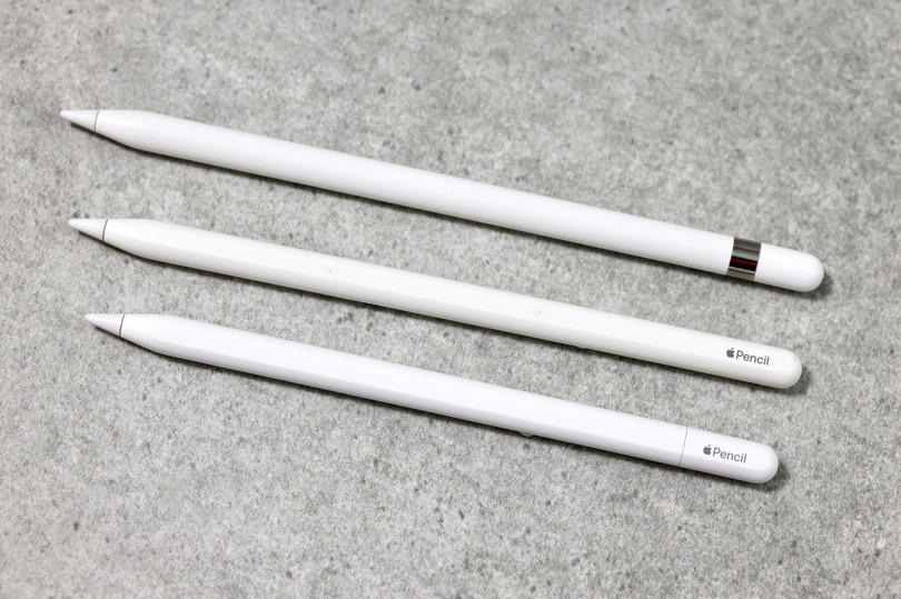 ▲上から、Apple Pencil（第1世代）（第2世代）（USB-C）。この3種類のApple Pencilは併売されるという