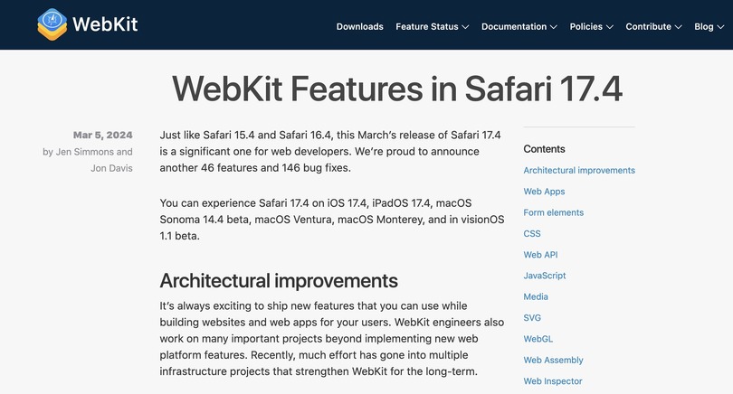iOS/iPadOS 17.4でSafariが日本語縦書きをサポート。WebKitが最新のWeb標準に対応