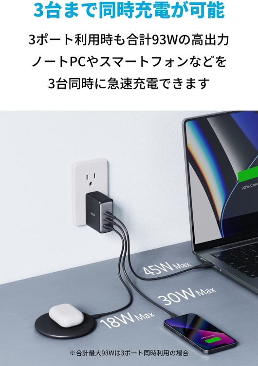 Anker 736 Charger発売。最大100W USB急速充電器が約35％小型化、C2A1の3ポート構成