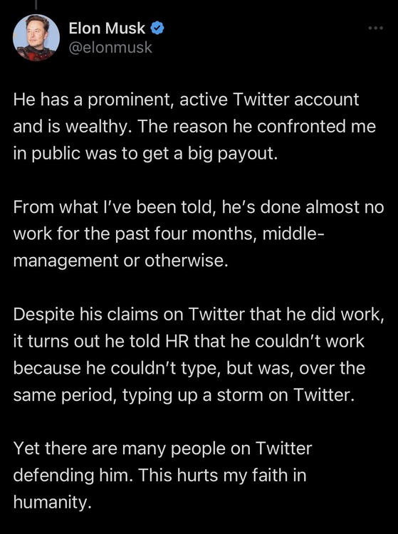 Twitterのイーロン・マスク氏、難病の社員に解雇告げ「障害を言い訳に働かない」「最悪」と罵倒。多額の支払義務を前に謝罪