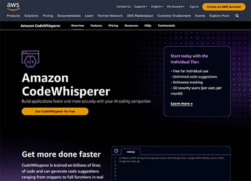 AIがコーディングしてくれる「Amazon CodeWhisperer」正式投入。GitHub Copilotに対抗、個人利用は無料