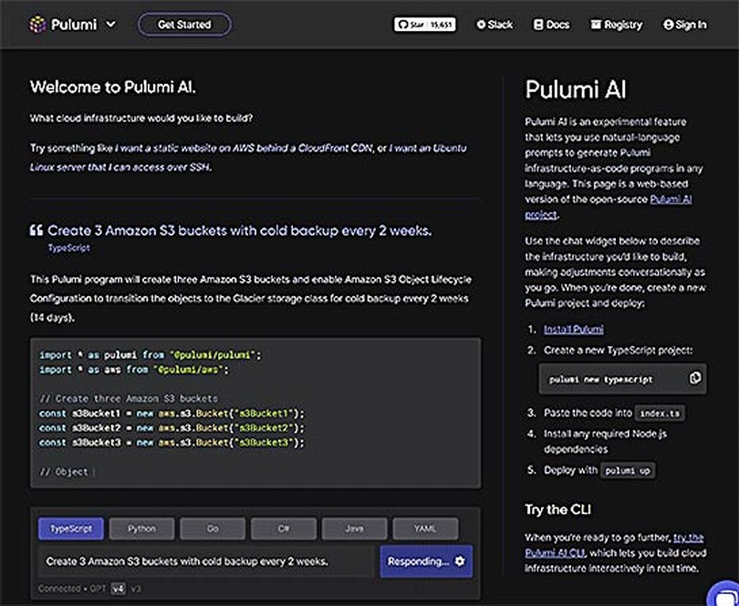 自然言語からインフラ構成コードを自動生成してくれる「Pulumi AI」発表。AWS、Azure、Cloudflare、Kubernetes、Datadogなど130以上に対応