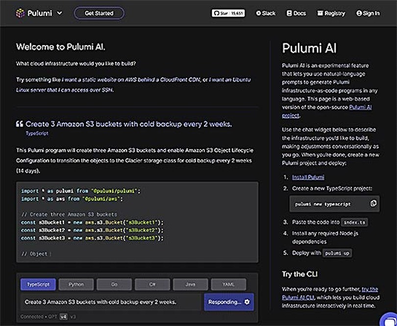 自然言語からインフラ構成コードを自動生成してくれる「Pulumi AI」発表。AWS、Azure、Cloudflare、Kubernetes、Datadogなど130以上に対応