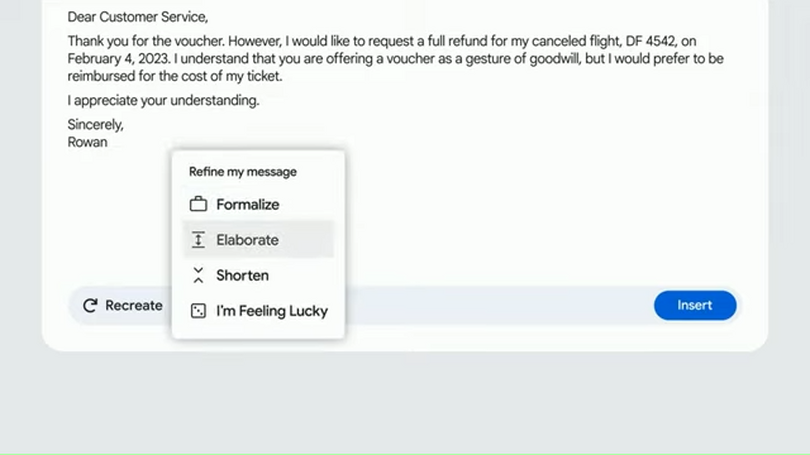 GmailにAI代筆機能「Help me write」。返金請求メールも楽々生成