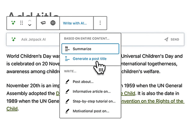 AIがブログを書くWordPress純正プラグイン「Jetpack AI Assistant」ベータ公開。要約や翻訳も