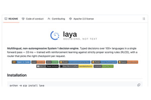 新種の“判断だけAI”が無料で使える「Laya」がオープンソースで登場。Jevの約7.8倍高速（生成AIクローズアップ） 画像