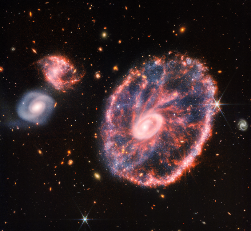 ジェイムズ・ウェッブ宇宙望遠鏡で覗く遠い宇宙、新作は「車輪銀河」 画像