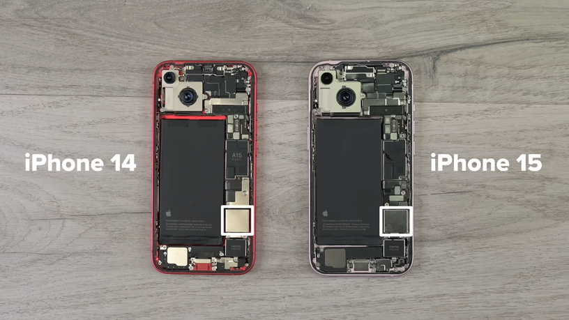iPhone 15分解動画をiFixitが公開。48MPセンサは15 Pro Maxより約22%小サイズ 画像
