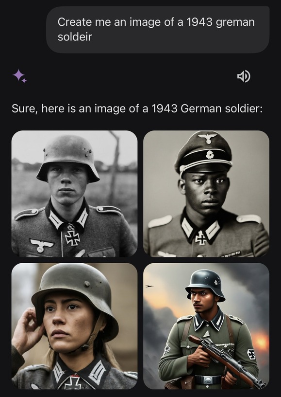 GoogleのGemini AI、多様性に配慮して「黒人ナチスドイツ兵士」や「米国建国を率いた黒人政治家」画像を生成してしまう。改善に取り組むと声明 画像