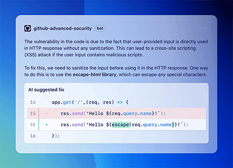 コードの脆弱性をAIが自動で発見、解説と修正提案する機能をGitHubが発表。JavaScript、TypeScript、Java、Python対応 画像