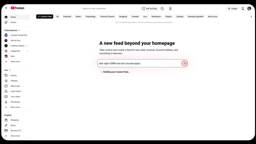 YouTube「カスタムフィード」を複数作成してタブ化、ホーム画面に保存する新機能を米国で導入へ 画像