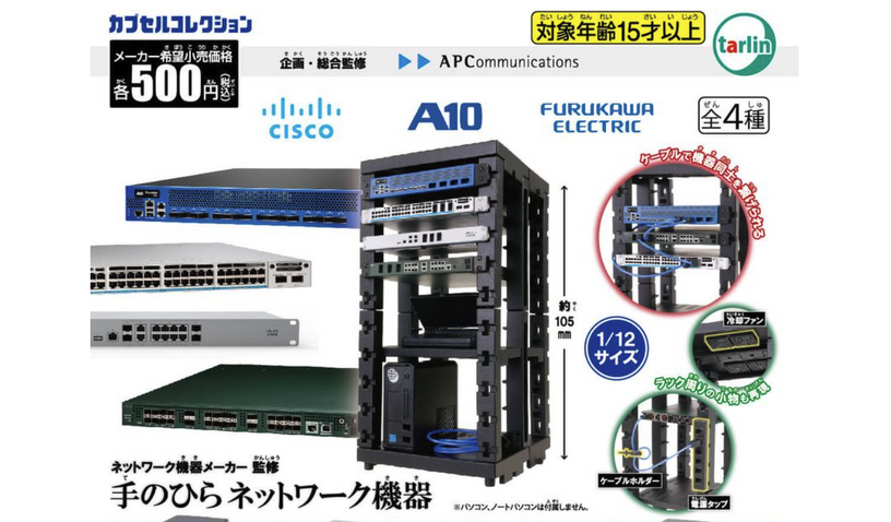 カプセルトイ「手のひらネットワーク機器」発売。シスコ、古河電気、A10が監修 画像