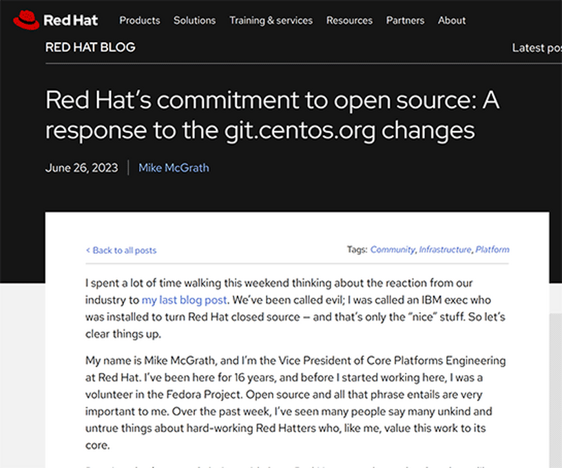 Red HatがRHELクローンLinuxベンダーを強く非難。「付加価値なくコードをリビルドするだけ」「オープンソースに対する脅威」 画像