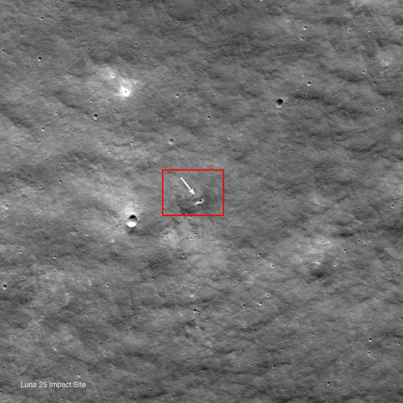 ロシア『ルナ25号』の墜落現場に小クレーター、NASAの探査機が発見。着陸予定地から約400kmの地点 画像