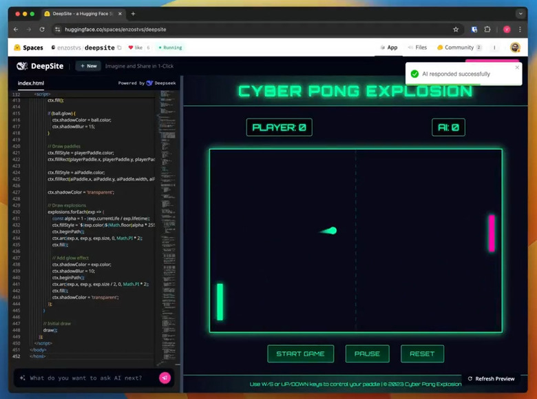 完全無料のヴァイブコーディングAI「DeepSite」誕生。アイデアを文章入力→ブラウザ上でゲームが数分で生成、プレイ可能（生成AIクローズアップ）