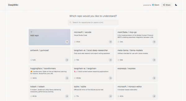 GitHubリポジトリを読み取り、ドキュメントを自動生成するAIツール「DeepWiki」がログイン不要、無料で使える（生成AIクローズアップ） 画像