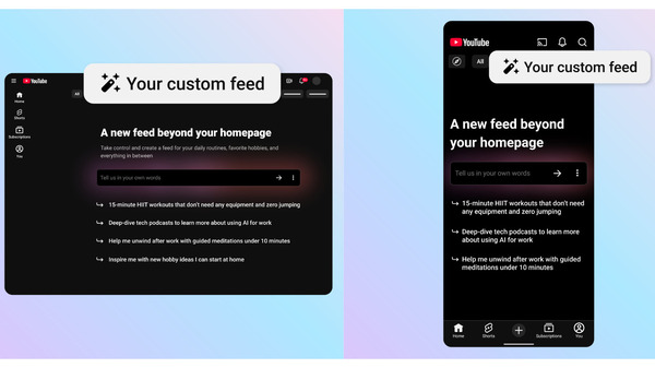 YouTube、プロンプトでホーム画面に表示する動画を調整する「カスタムフィード」機能を発表。米国で提供開始 画像