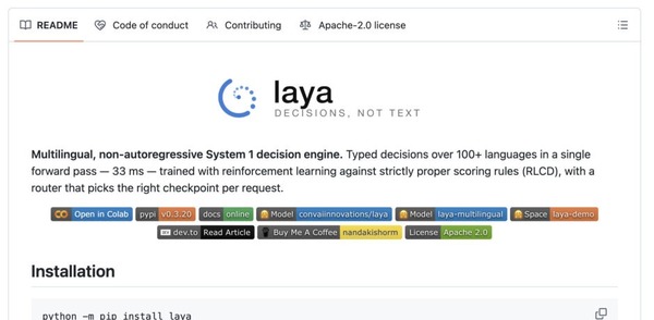 新種の“判断だけAI”が無料で使える「Laya」がオープンソースで登場。Jevの約7.8倍高速（生成AIクローズアップ） 画像