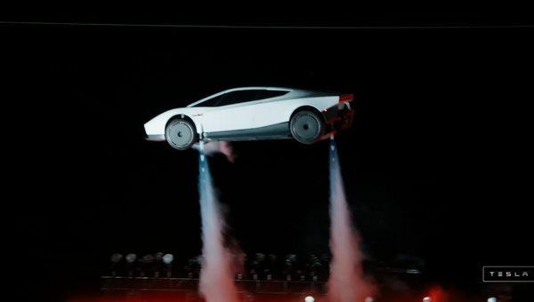 テスラが空飛ぶクルマ「ロードスター・ロケット」実演、イーロン・マスクいわく「楽しさは10点満点中11点」　逆さに貼り付く吸引ファンも搭載 画像