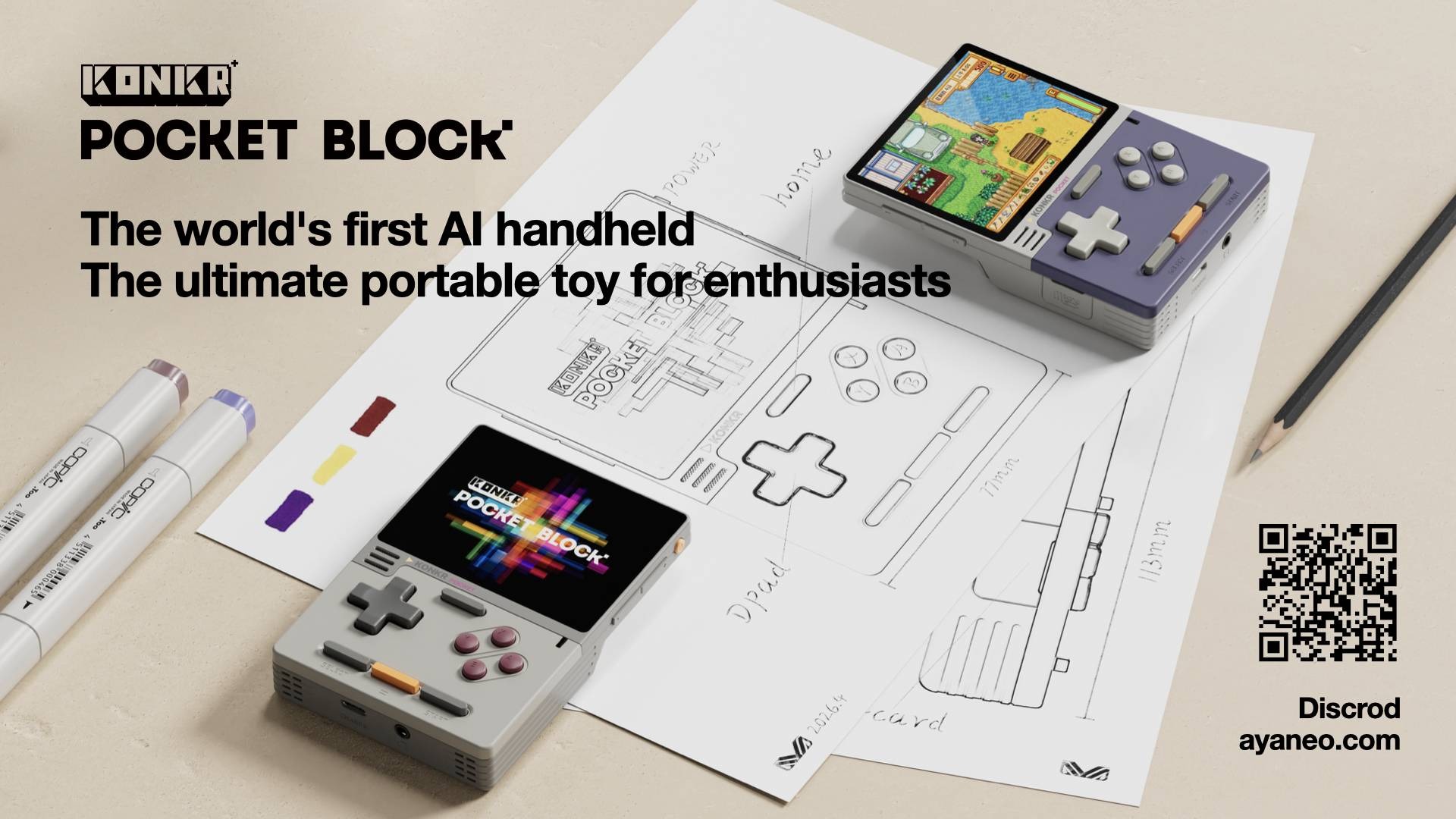AYANEO傘下のKONKR、世界初のAIゲーミングハンドヘルド「Pocket BLOCK