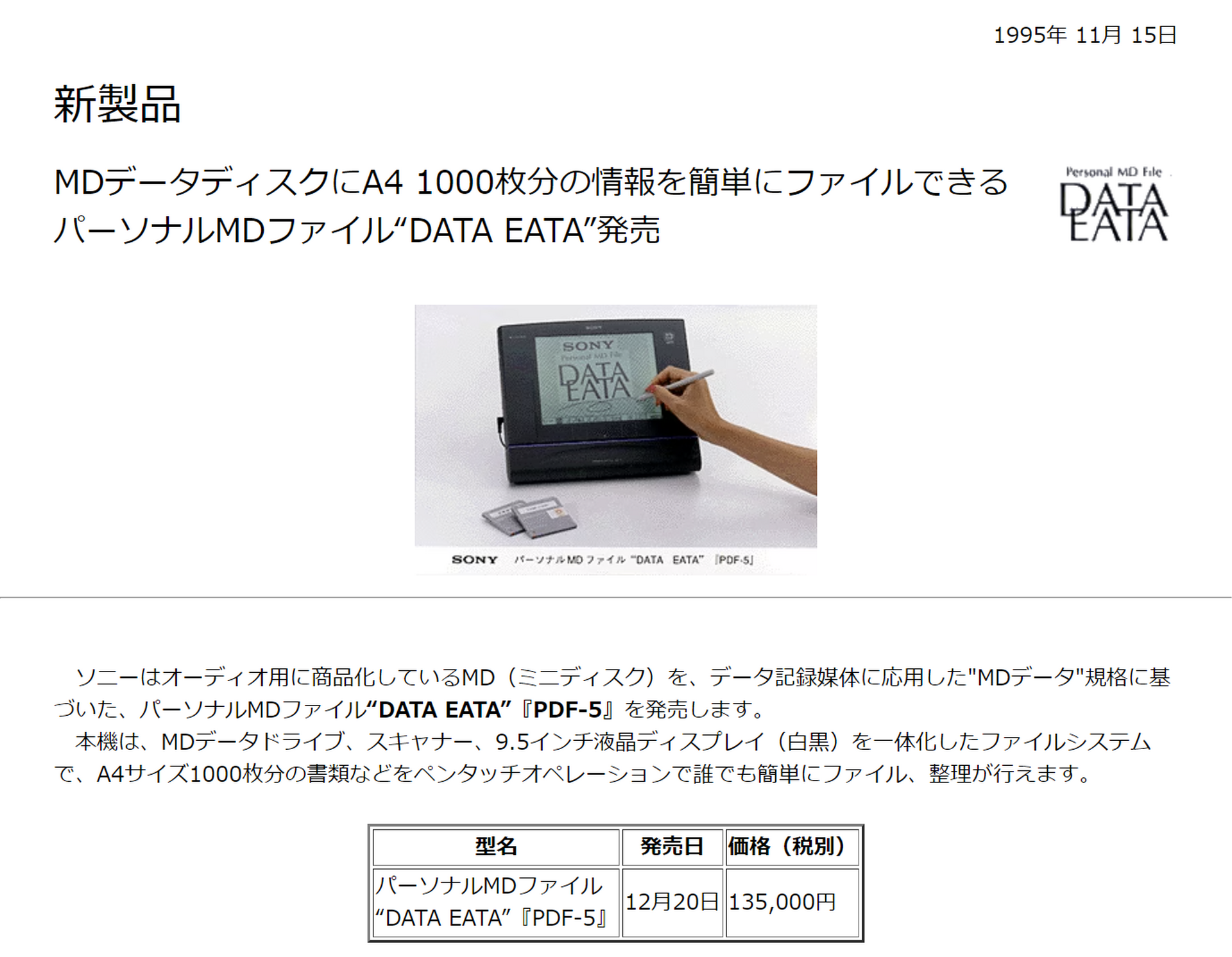 実は現行品。音楽用MDをデータ用に拡張した「MD DATA」（140MB