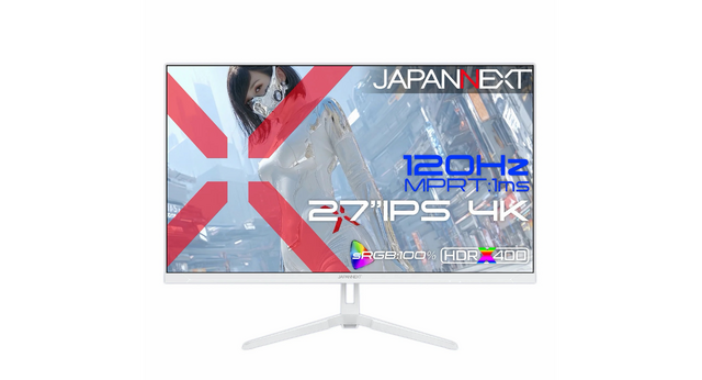 JAPANNEXTの27型4Kゲーミングモニタに白い新モデル、3万6980円　PS5の120Hz / VRR対応、付属品までホワイト