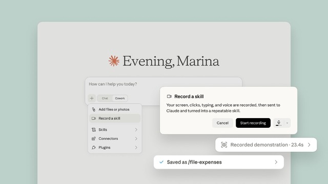 Claudeが目で仕事を覚える「スキルを記録」機能　PC作業を録画して分析、Claude Coworkが再現できるスキル化