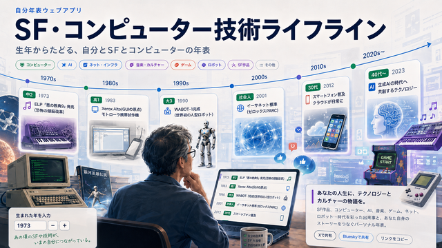 あのSFやガジェット、ゲームに何年生で出会ったかがわかるインタラクティブ年表「SF・コンピューター技術ライフライン」を3倍に育てた。自分語りに便利なX共有機能も（CloseBox）