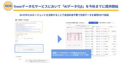 freeeデータ化サービス、AI-OCRとAIエージェントを活用した「AIデータ化β」を今秋までに提供開始　追加料金不要で最短3分での納品が可能に