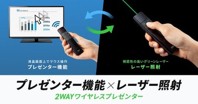 レーザー照射とプレゼンター機能に対応する2WAYワイヤレスプレゼンターを発売