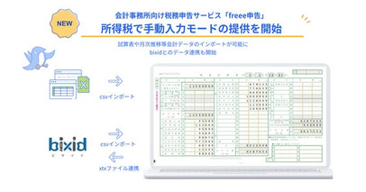 freee申告、freee会計の情報を利用せずに申告書を作成・申告できる「手動入力モード」の提供開始　経営支援クラウド「bixid」とのデータ連携も併せて開始
