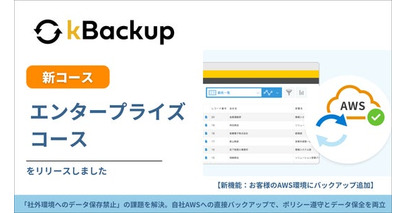 トヨクモ、kintoneのデータ消失リスクに備える『kBackup』にて、自社のAWS環境へ直接保存できる新コース「エンタープライズ」を提供開始