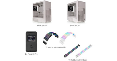 Thermaltake社製、レトロデザインのPCケース「Retro TG」シリーズ、電源ユニットアクセサリー「Dr. Power III Pro」と「Tt Mod ARGB Cable」シリーズを発表